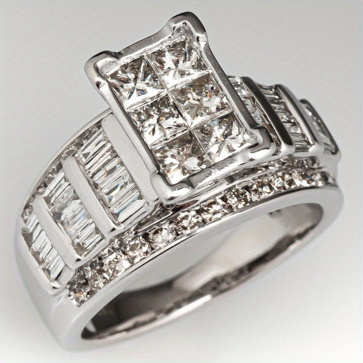 Art Deco Square Cluster Stacking Ring, Vintage Baguette Stone Statement Ring for Women