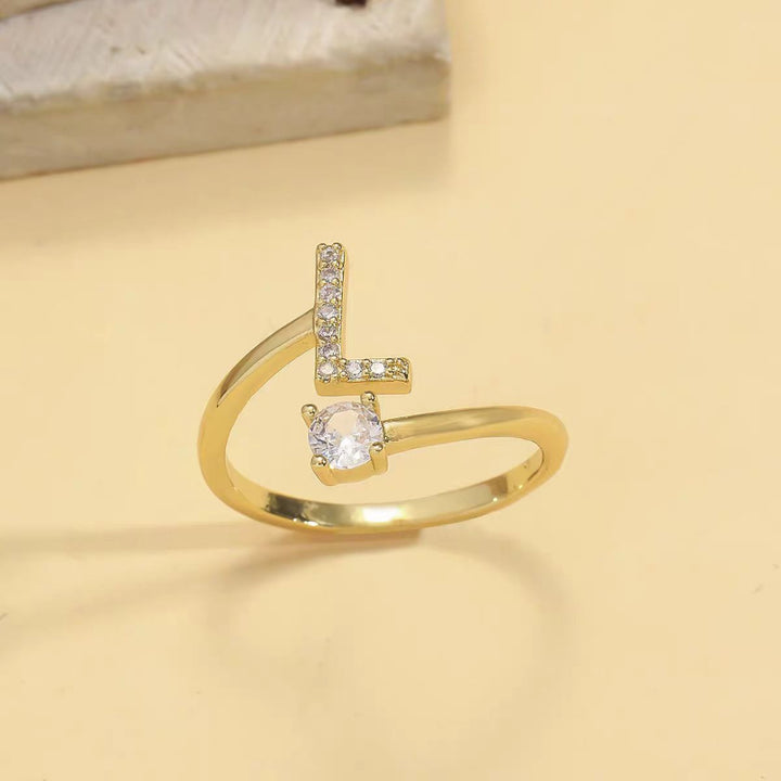 26 Letters Pave Initial Open Ring, Dainty Personalized Stackable Signet Ring