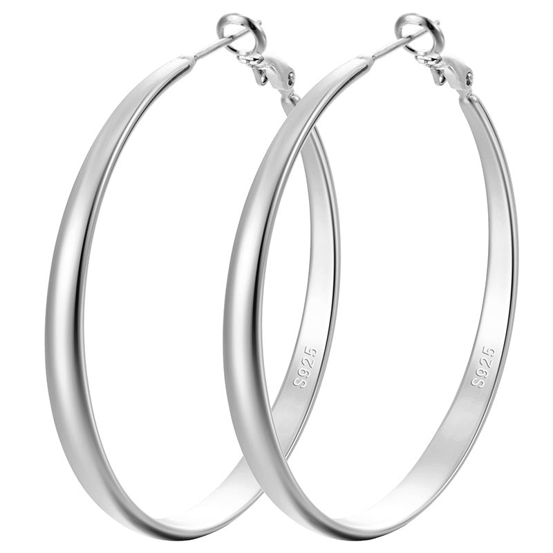 Polished Large S925 Silver Hoop Earrings, 2 Tone Minimalist Statement Ear Jewelry
