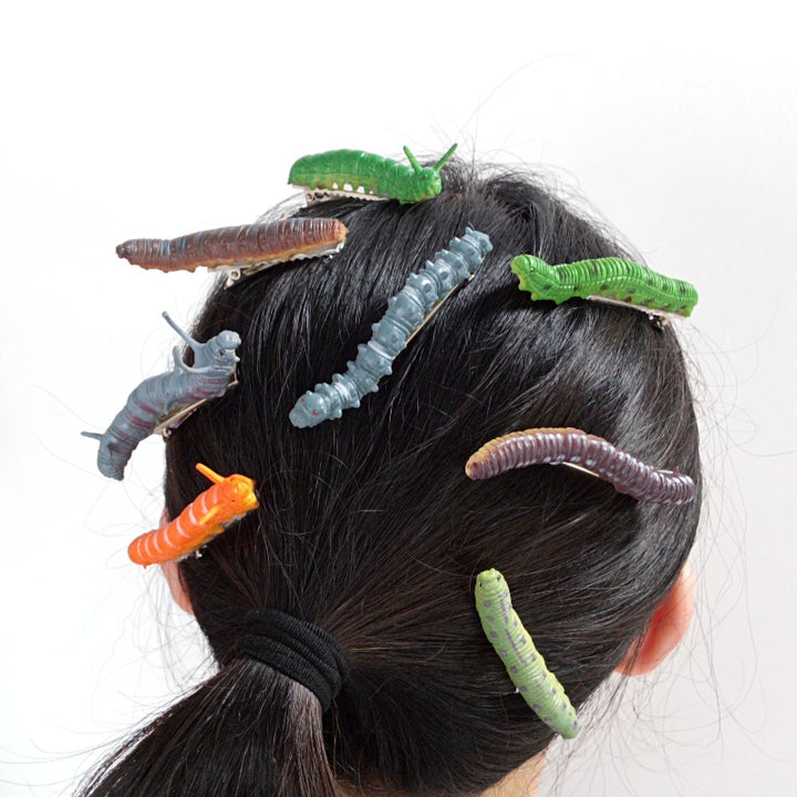 12  Pieces Realistic Caterpillar Bug Alligator Hair Clips, Funny Halloween Party Statement Hair Accessories