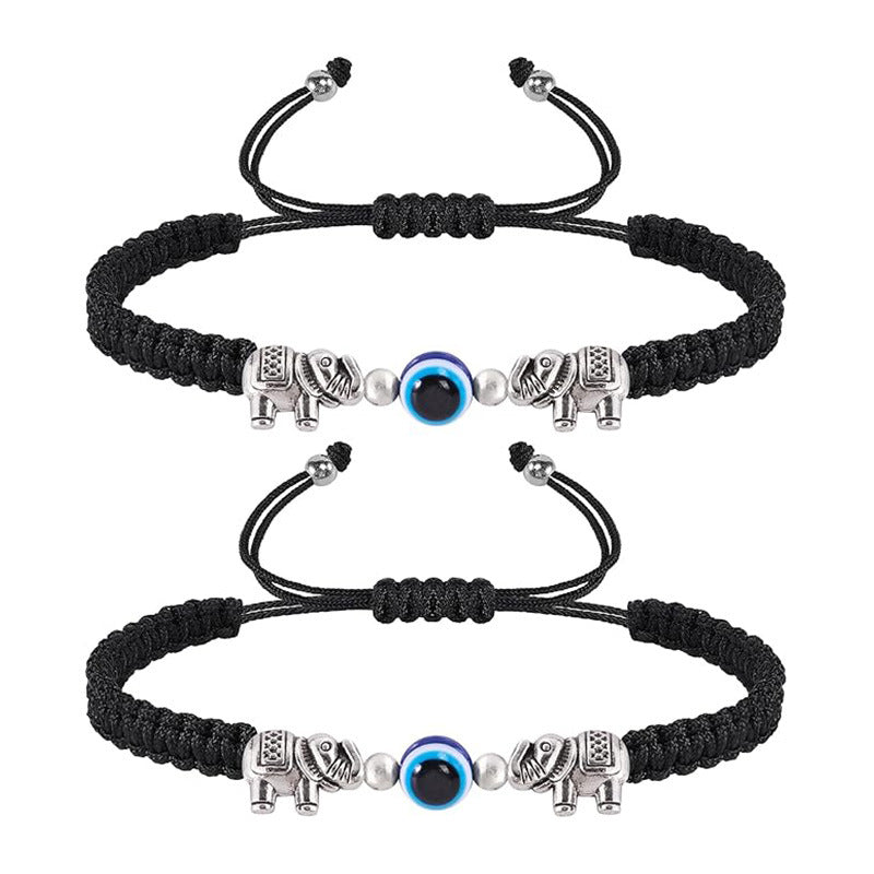 Evil Eye Braided Rope Bracelet, Animal Charm Adjustable Woven Bracelet for Daily Wear &amp; Gifting