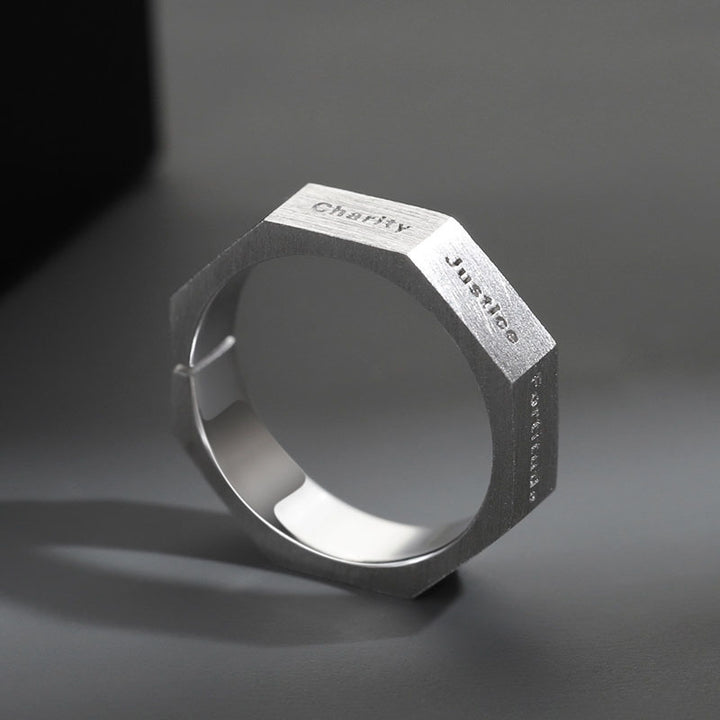 Faceted Seven Virtues Letter Open Ring for Daily Wear, Perfect Gift for Men Women