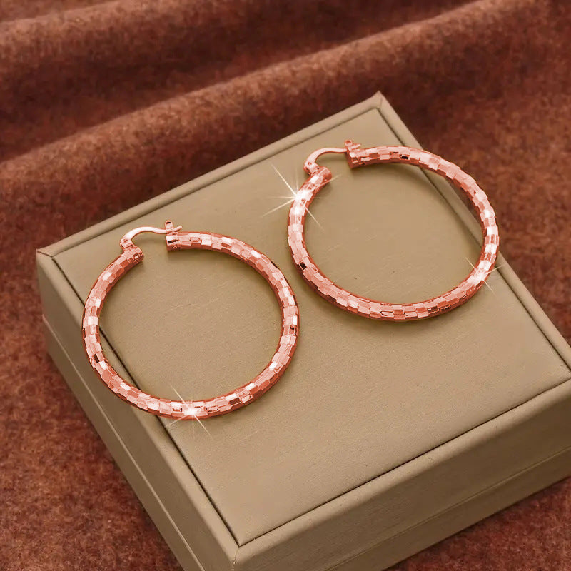 S925 &amp; 14K‑Tone Textured Hoop Earrings, Minimalist, High-End Circular Earrings