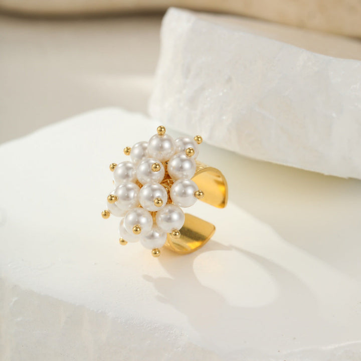 2‑Style Gold‑Tone Open Cuff Statement Rings, Hollow Daisy & Cluster Pearl Adjustable Rings