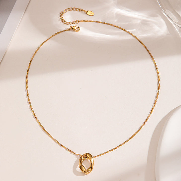 Twisted Hollow Oval Gold Pendant Necklace, Minimal Quiet Luxury Collarbone Chain
