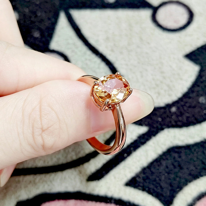 Oval‑Cut Champagne Diamond Promise Ring, Rose Gold Tone Women’s Ring