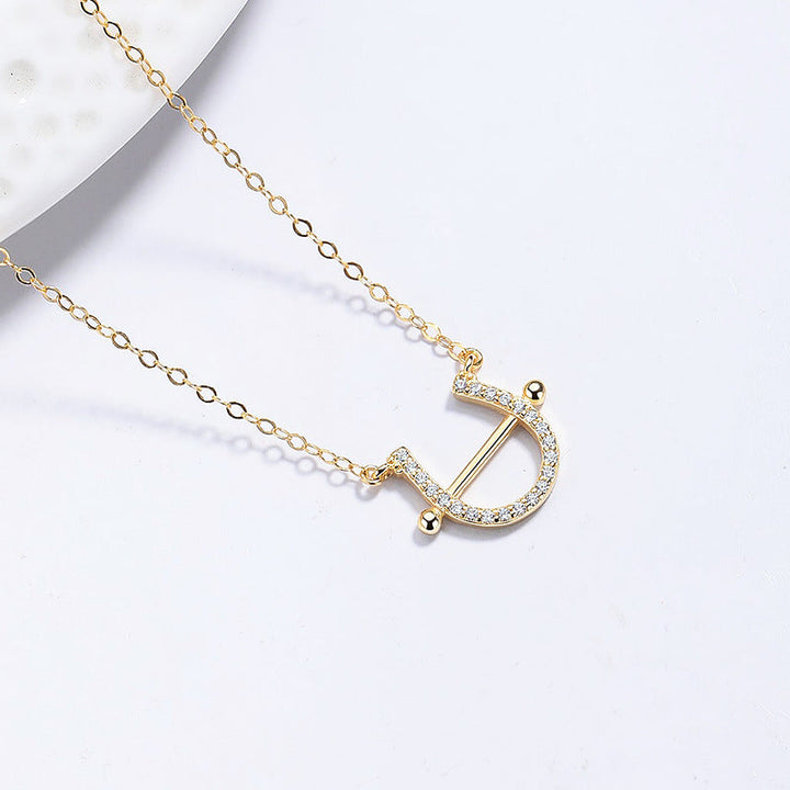 Set with diamonds Horseshoe Pendant Necklace, Gold Lucky Western Minimalist Chain