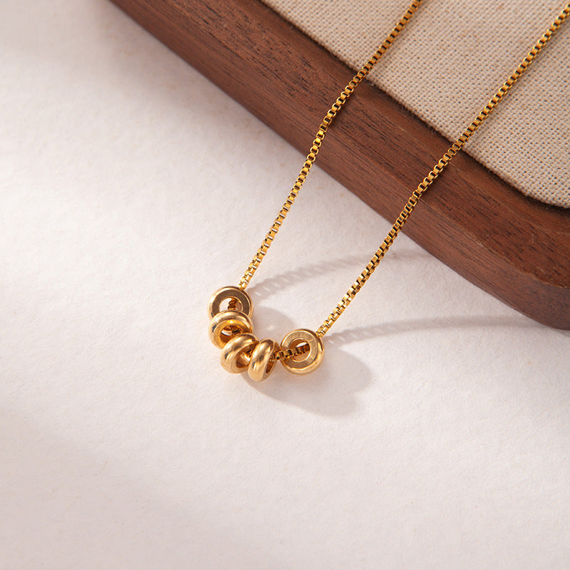 Minimalist 5 Rolling Rings Box Chain Gold Necklace, Dainty Spiral Circle Stack Pendant Timeless