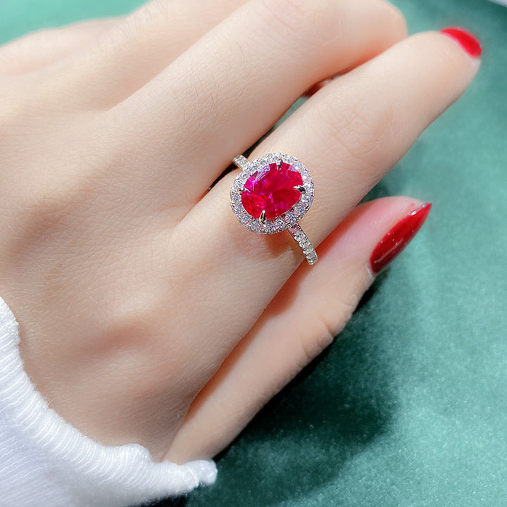 Oval Cut Gemstone Halo Ring, Elegant Red Stone Statement Ring, Timeless Jewelry for Women