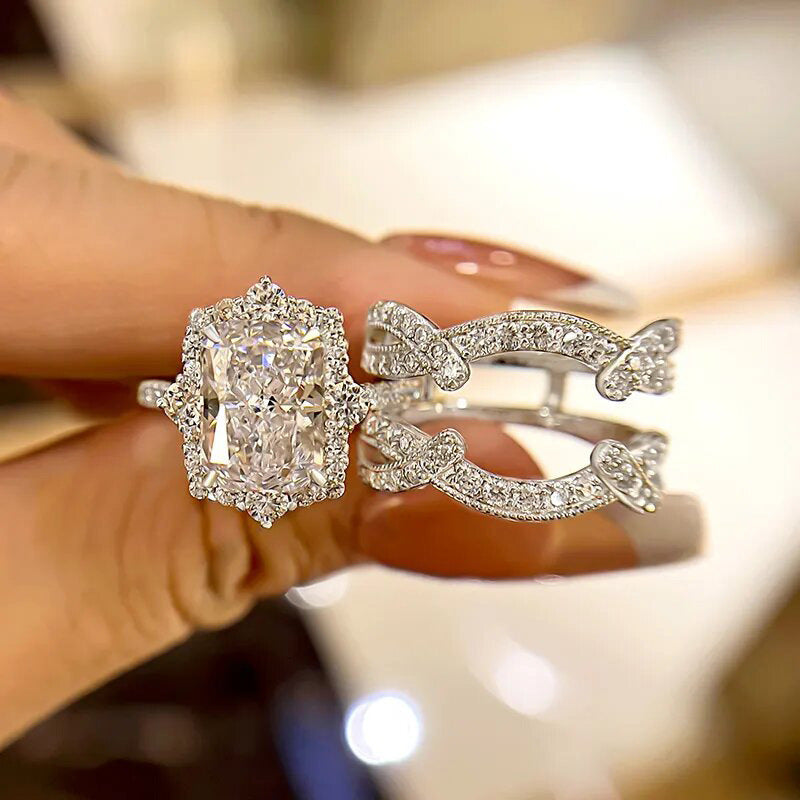 Radiant Cut Diamond Ring Set, Perfect for Birthday, Christmas Gift &amp; Daily Wear for Women