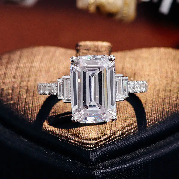 Emerald Cut Sparkling Diamond Ring, Elegant Luxury Engagement Style Jewelry for Women