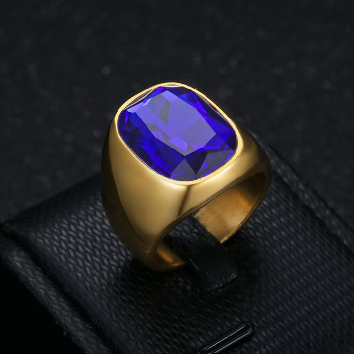 Vintage Gold‑Tone Signet Ring, Large Cushion‑Cut Gemstone Statement Ring For Men
