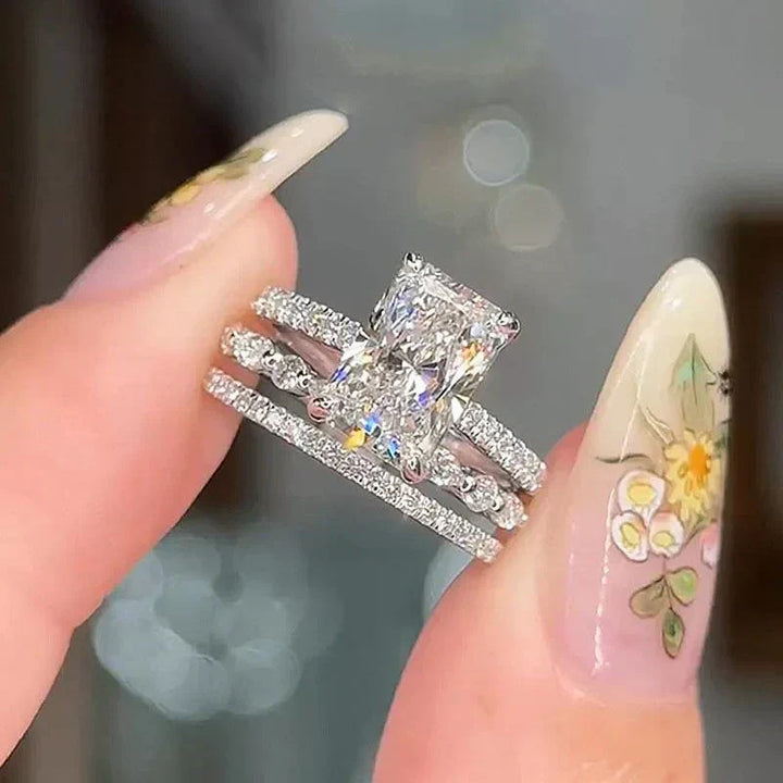 Radiant Cut 3-Piece Stack Diamond Bridal Ring Set, Multi-Shape Pave Wedding Band Trio