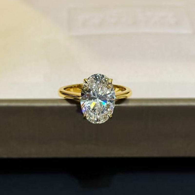 4 Prong Large Oval Diamond Solitaire Engagement Ring, Adjustable Opening Split Shank Promise Ring