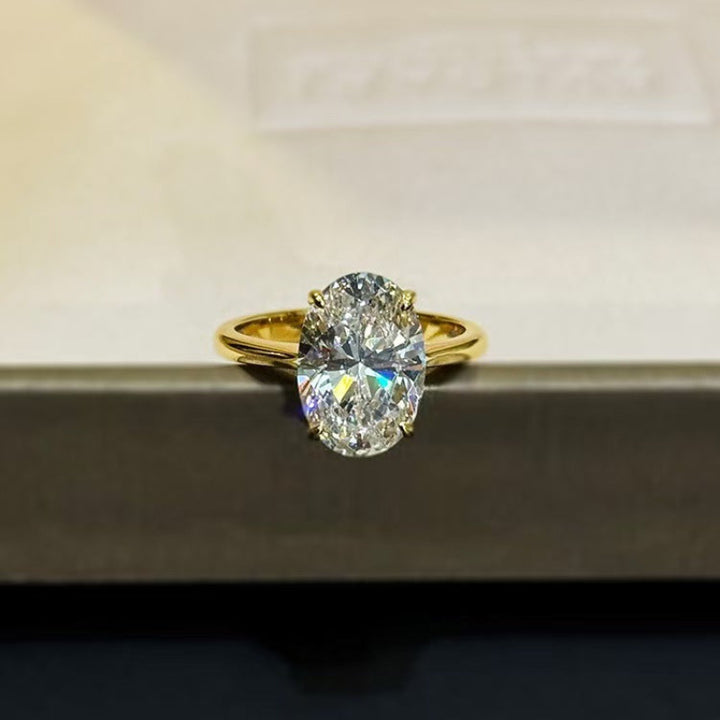 4 Prong Large Oval Diamond Solitaire Engagement Ring, Adjustable Opening Split Shank Promise Ring