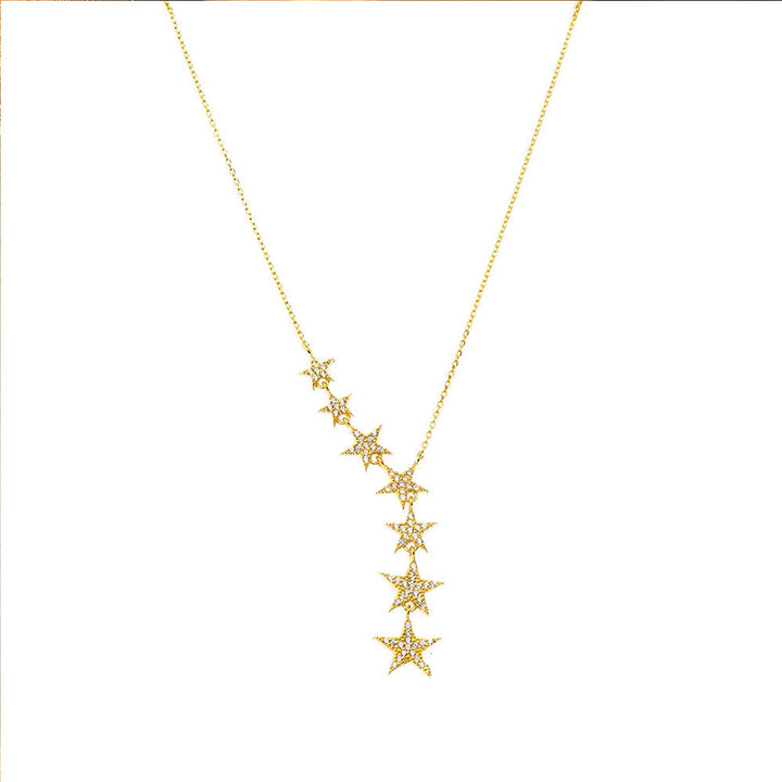 Starry Y Drop Necklace, Cascading Seven Star Pendant Necklace Sparkling Statement Jewelry for Women