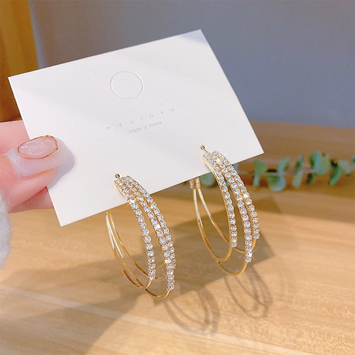 Baguette Diamond Open C-Hoop Earrings, Gold Sparkly Minimal Statement Party Ear Jewelry