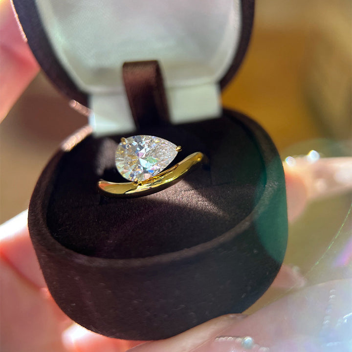 Pear‑Cut Diamond Solitaire Open-Style Adjustable Ring, Sleek Bypass Shank Engagement Promise Ring