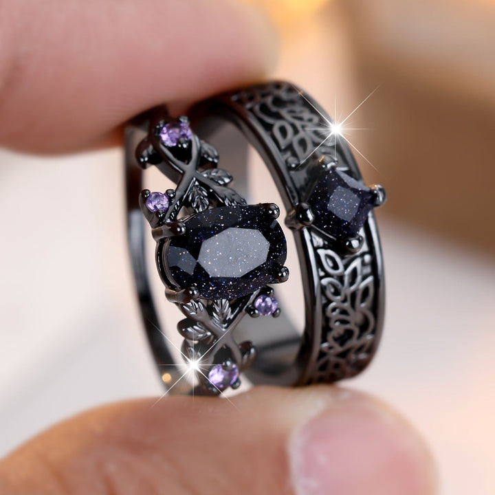Vine Leaf Couple Ring Set, Gothic Forest Floral Matching His & Hers Promise Wedding Bands
