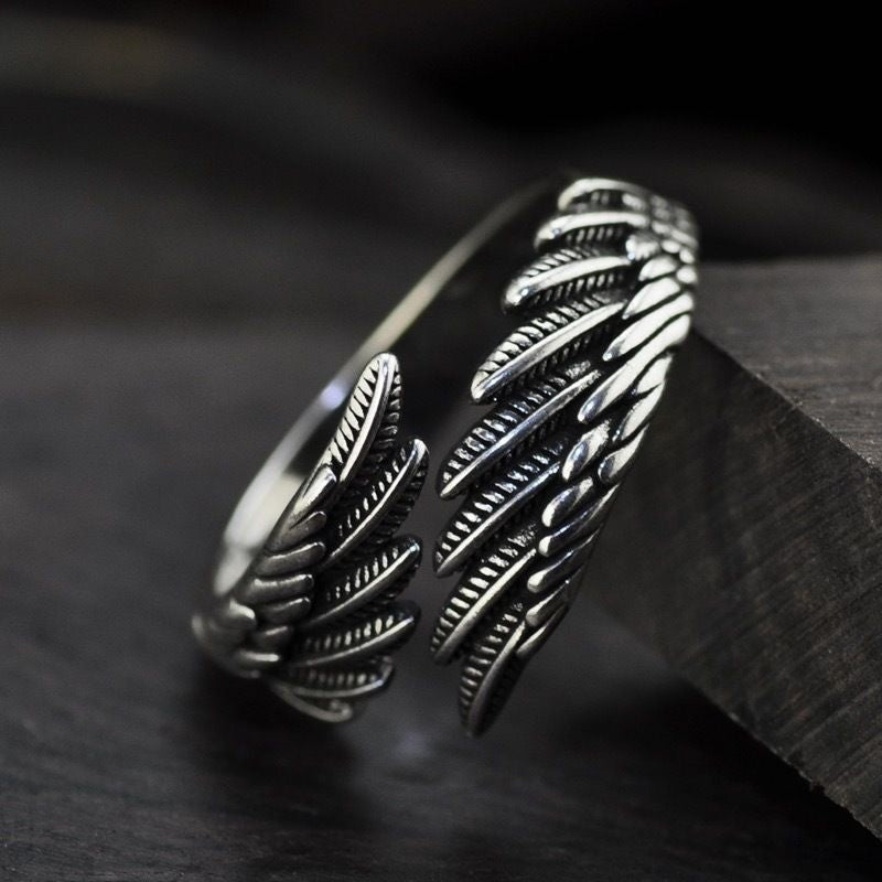 Retro Angel Wings Ring, Trendy and Unique Open Ring for Men
