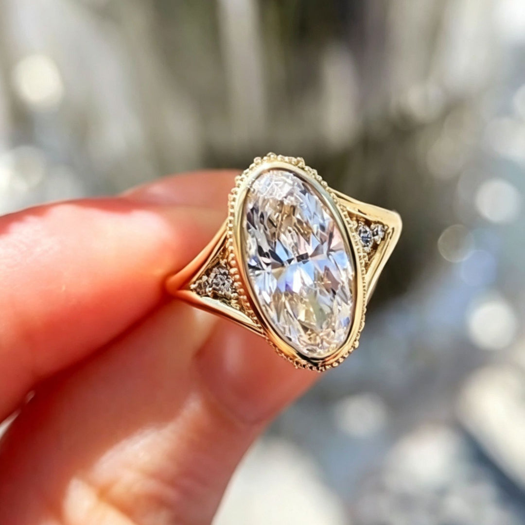 Vintage Oval Cut Open Adjustable Ring, Elegant Halo Statement Ring for Women