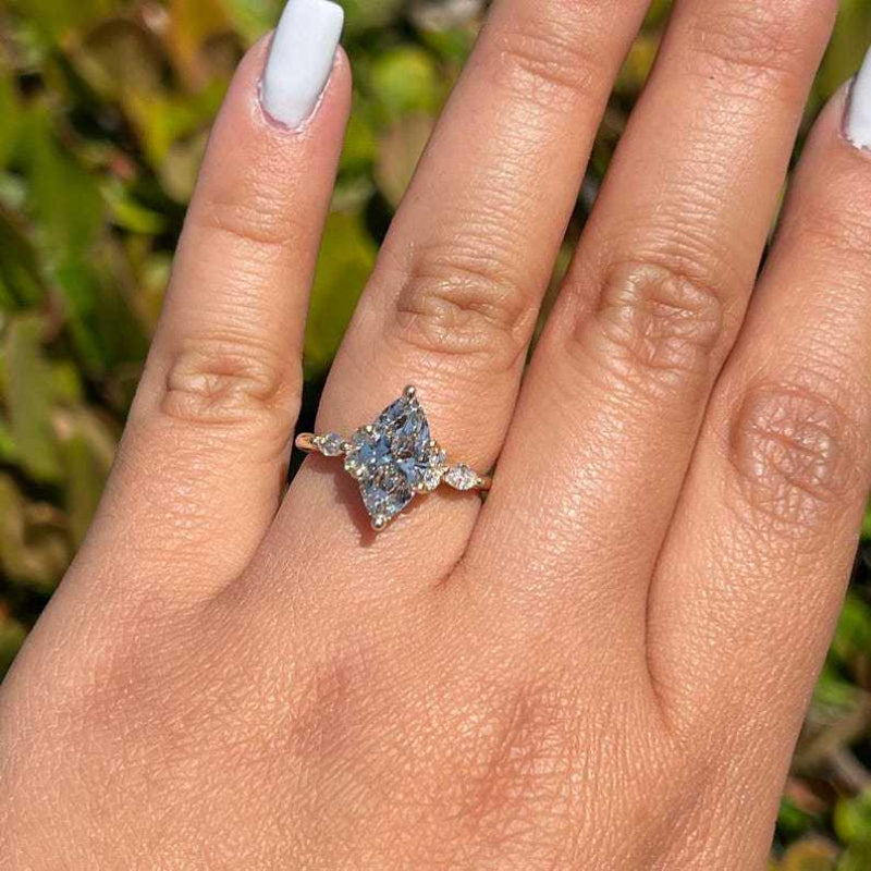 Marquise Cut Three Stone Diamond Engagement Ring, Pear Accent Bridal Promise Ring For Women