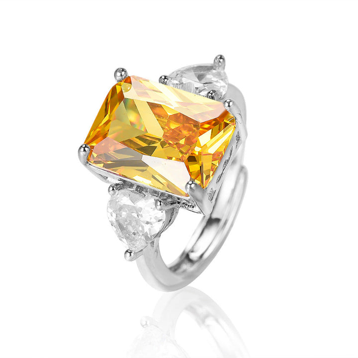 6 Colors Radiant Cut Multicolor Gemstone Open Adjustable Ring, Tone Pear Accent Gem Statement Jewelry