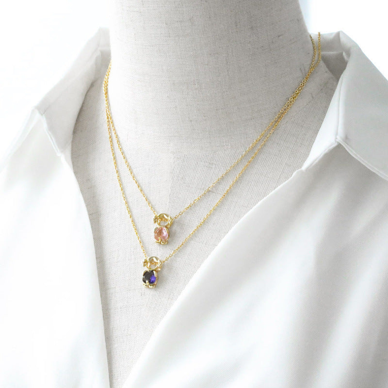 Triple Heart Birthstone Necklace, Custom Family Three Heart Gem Personalized Pendant For Mom & Best Friends