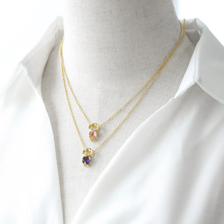 Triple Heart Birthstone Necklace, Custom Family Three Heart Gem Personalized Pendant For Mom & Best Friends