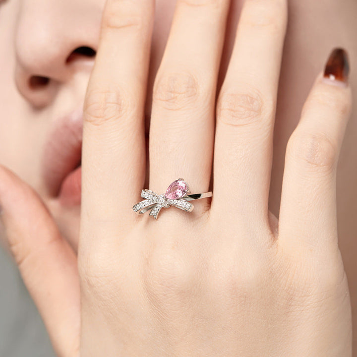 Exquisite Bow‑Knot Teardrop‑Shaped Gem & Diamond Ring, Multi‑Color Option Elegant Women Statement Ring