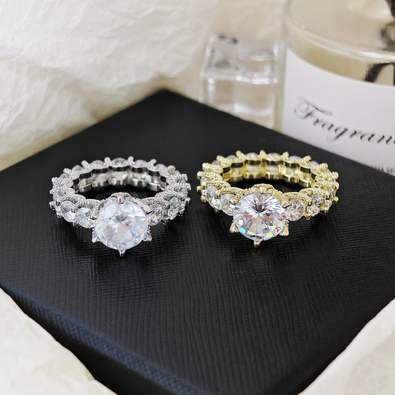 Vintage Ornate Round‑Cut Diamond Statement Ring, Full‑Band Pave Diamond Women Fashion Ring
