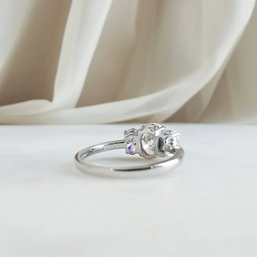 Three Diamonds Oval Cut Ring, Classic Brilliant Sparkle Engagement Promise Ring for Women
