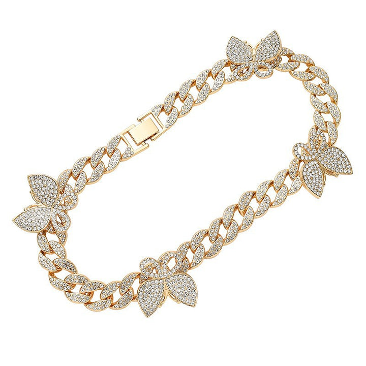 Sparkling Diamond Cuban Necklace, Sweet and Cool Butterfly Jewelry, Bip-Hop Cuban Necklace