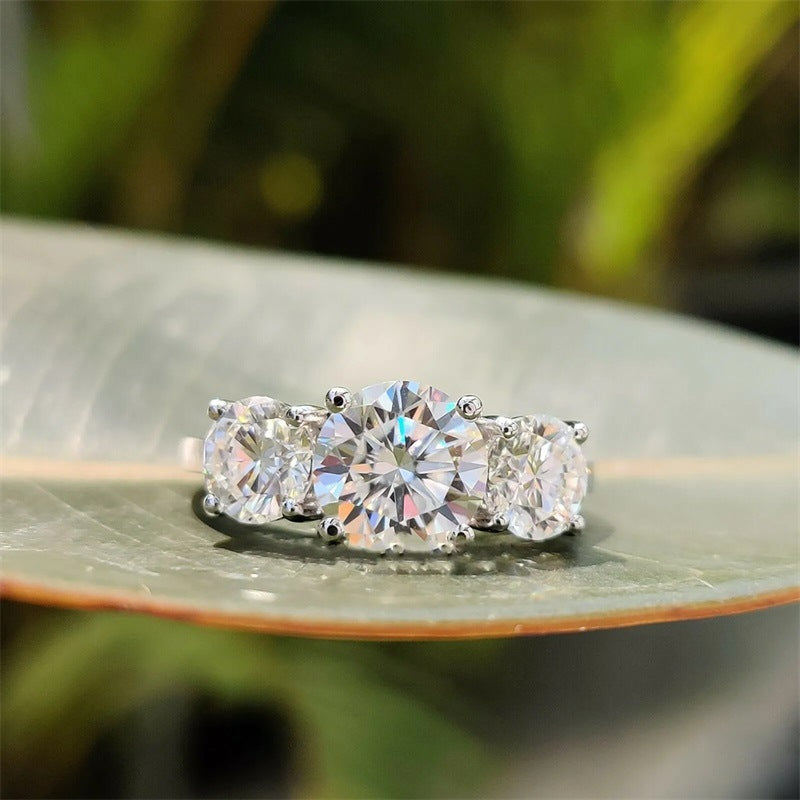 S925 Silver &amp; 14K‑Tone Three-Stone Diamond Promise Ring, Ideal Gift For Her