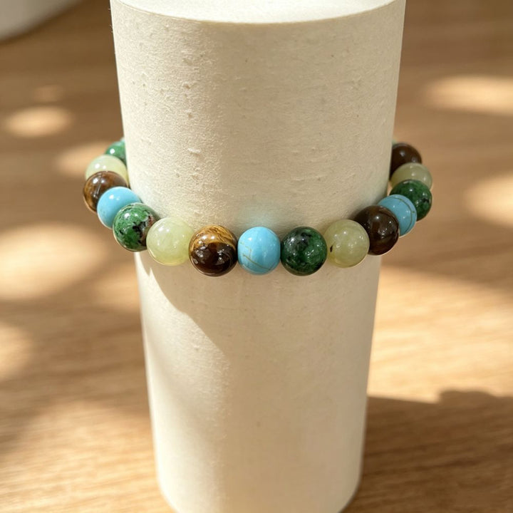 Mixed Natural Stone Beaded Stretch Bracelet, Multi Color Round Gemstone Stackable Wrist Bracelet For Men Women