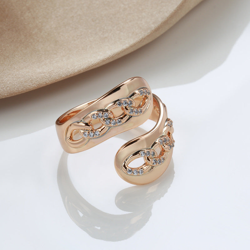 Set with Diamonds Open Ring, Adjustable 18K Gold Statement Band