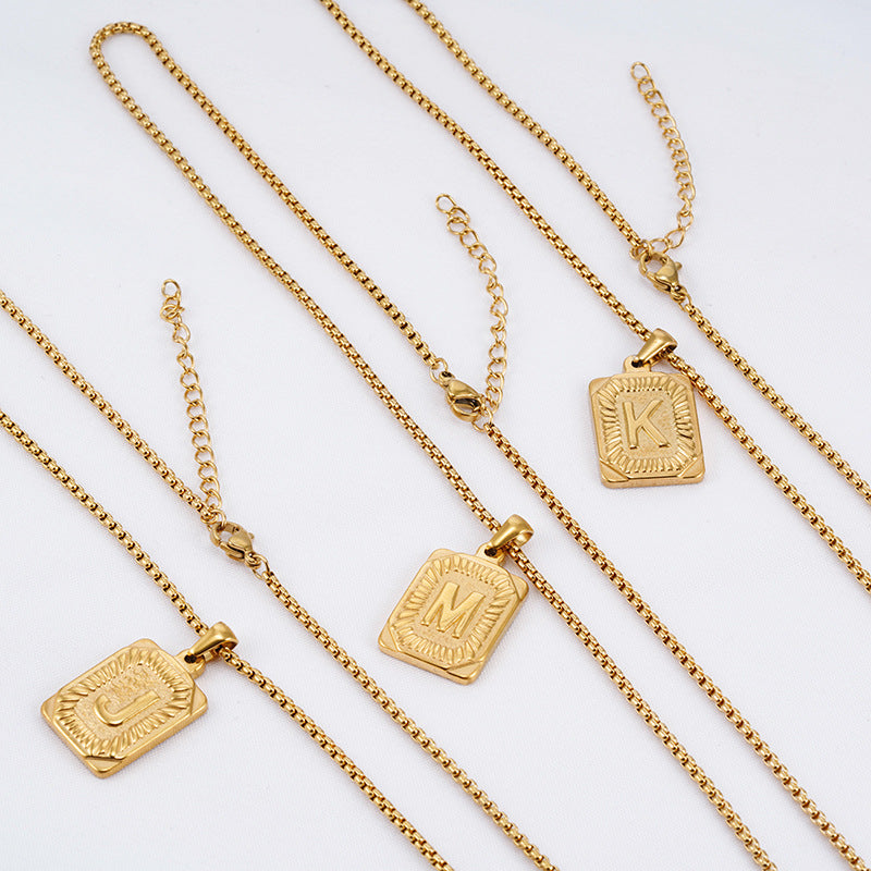 A-Z Vintage Sunburst Initial Tag Pendant Necklace, Personalized Men Women Hip Hop Stackable Statement Jewelry