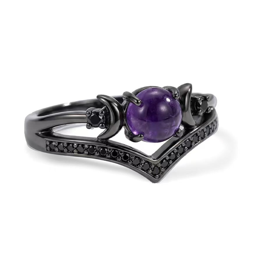 Vintage-Style Round Gem Adjustable Statement Ring, Openwork Gothic Ring for Women
