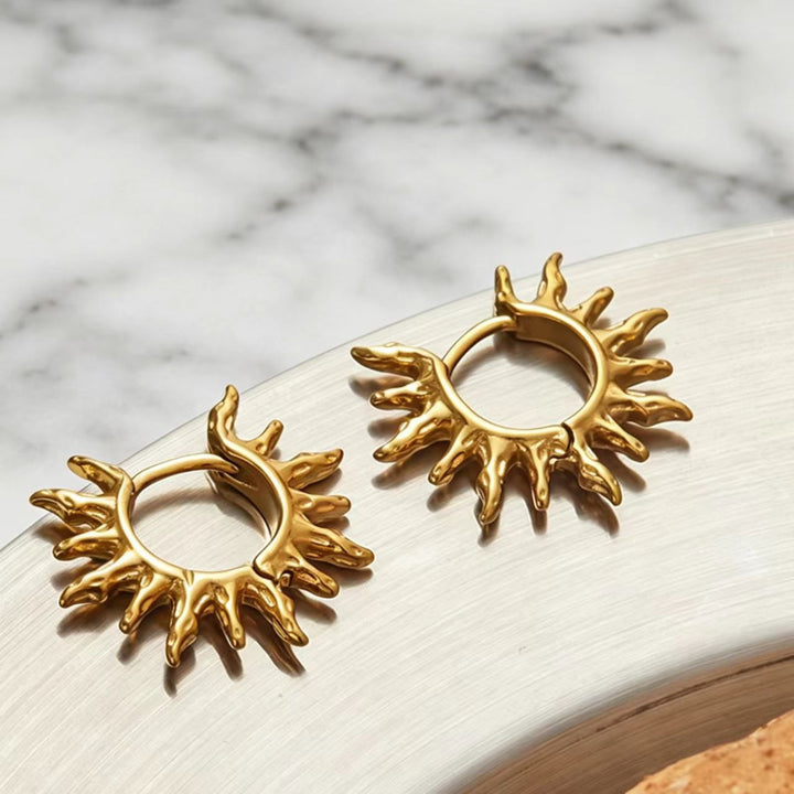 Bold Sun‑Shape Huggie Hoop Earrings, Textured Sunburst Statement Hoop Earrings for Women