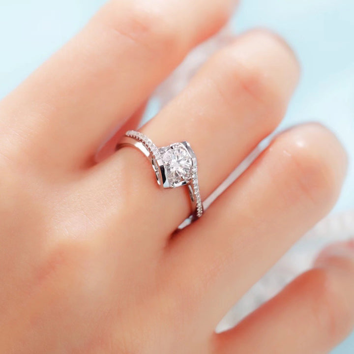 Open Twisted Band Diamond Ring, Elegant Solitaire Promise Engagement Ring