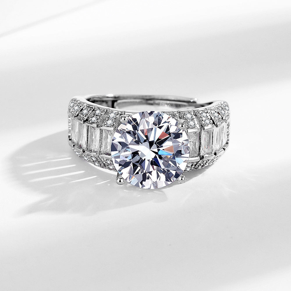 Round Cut Wide Band Ring, Adjustable Open Shiny Statement Cocktail Ring for Women