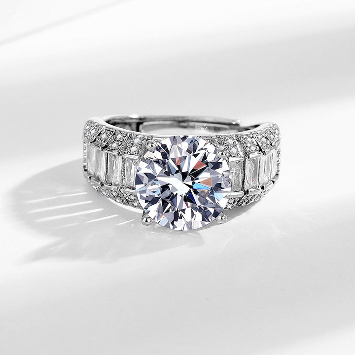 Round Cut Wide Band Ring, Adjustable Open Shiny Statement Cocktail Ring for Women