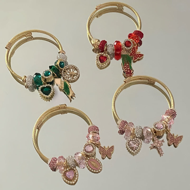 Multi Color Gemstone Bead Twist Wire Cuff Bracelet, Stackable Gold Bangle Women Bohemian Wrist Jewelry