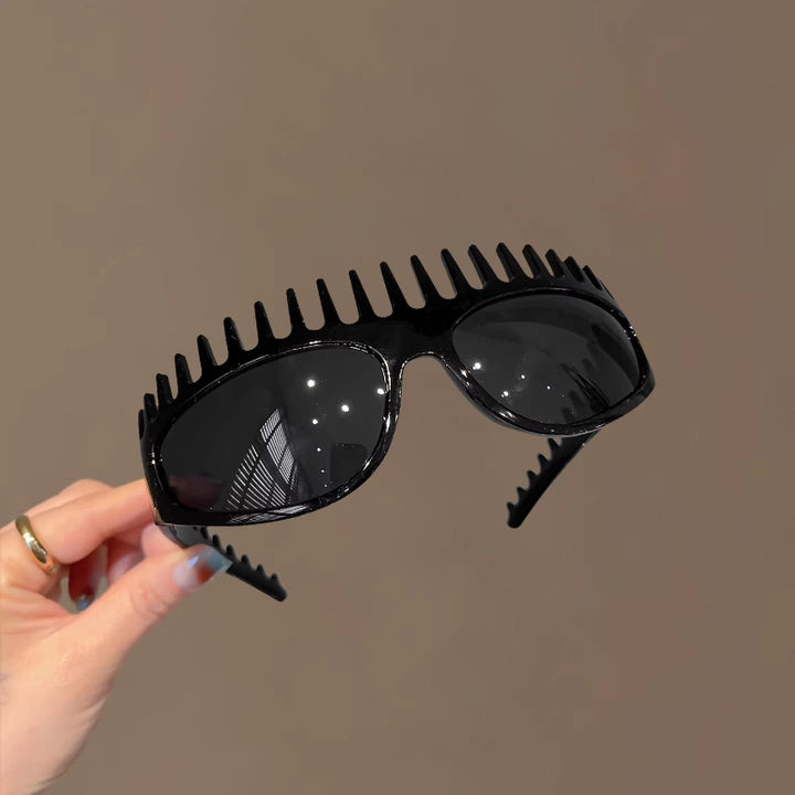 Spiky Serrated Leopard Frame Y2K Statement Sunglasses, Weirdcore Festival Bold UV Protection Shades