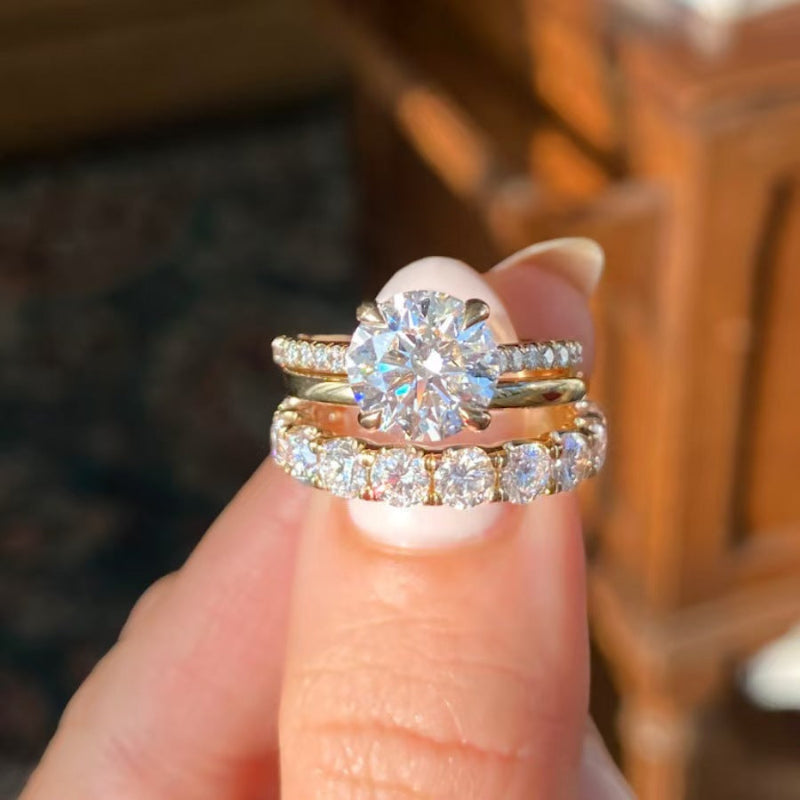 4-Prong Round Diamond Bridal Stack Ring Set, Solitaire & Graduated Wedding Band Kit