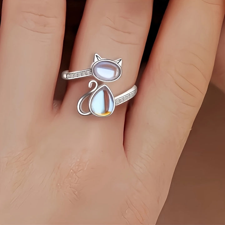 S925 Cat‑Shaped Gemstone Ring, Lovely Gift for Cat Lovers &amp; Pet Owners for Daily Wear