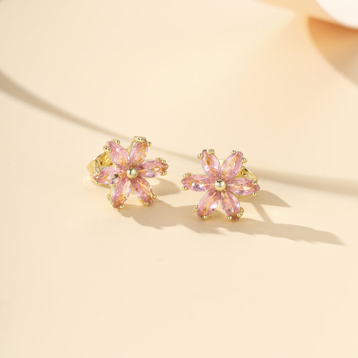 S925 Sterling Silver Flower Stud Earrings, Multi-color Gemstone Floral Ear Jewelry for Women Gift