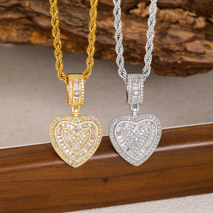 Layered Heart‑Shaped Diamond Pendant Necklace, Rope Chain Two‑Tone Jewelry