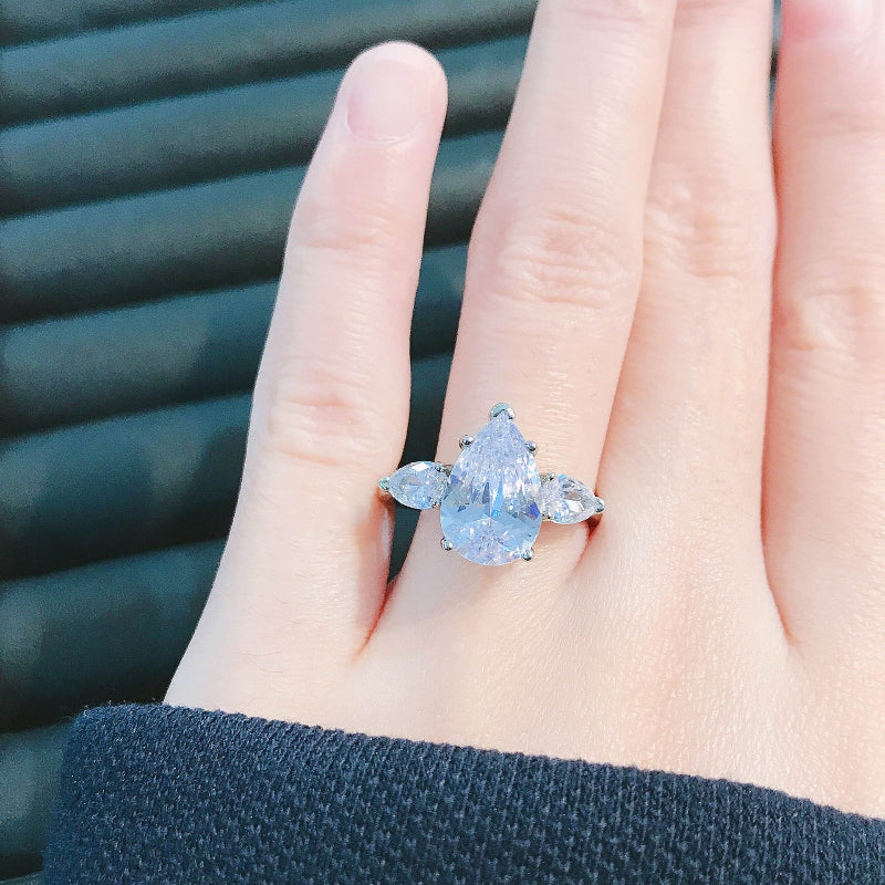 Multi-Cut Center Diamond Statement Ring Collection, Oval / Emerald / Pear Three-Stone Silver Cocktail Rings