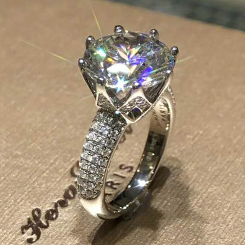8-Prong Round Giant Diamond Statement Ring, Double Row Pave Wide Cocktail Ring